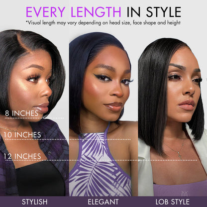 Luxury Glueless 13x6 HD Lace Bob Wig – Short Natural Yaki Texture with Ear-to-Ear Frontal