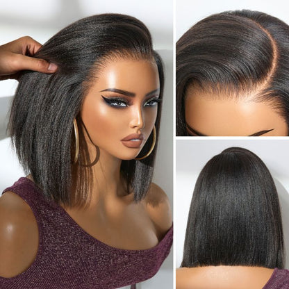 Luxury Glueless 13x6 HD Lace Bob Wig – Short Natural Yaki Texture with Ear-to-Ear Frontal