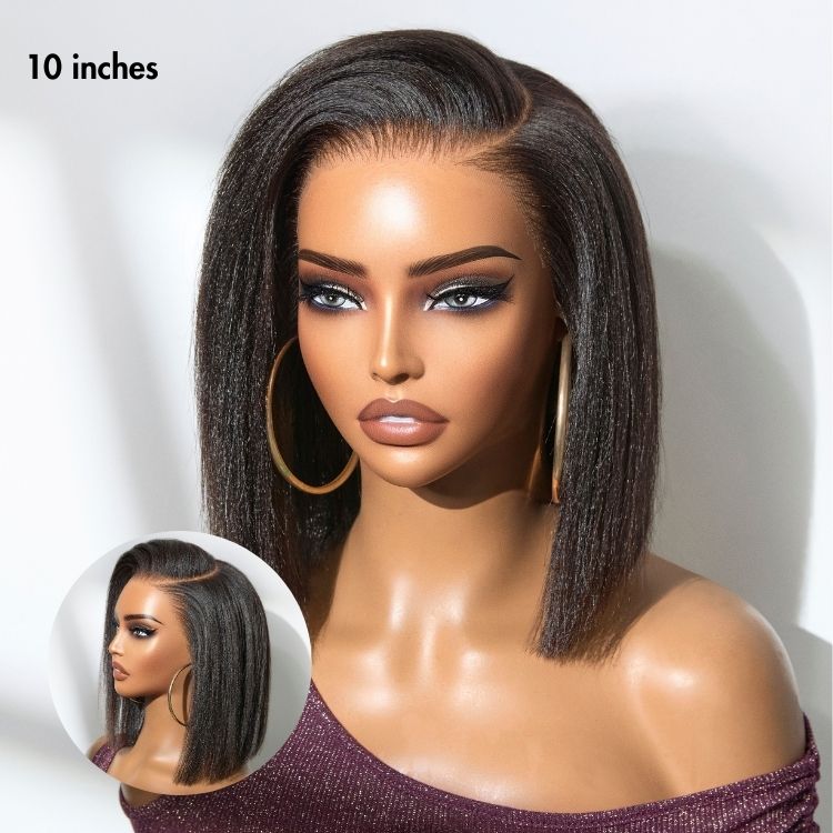 Luxury Glueless 13x6 HD Lace Bob Wig – Short Natural Yaki Texture with Ear-to-Ear Frontal