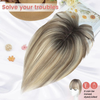 🔥🔥Human Hair Topper with Bangs | Hair Piece for Thinning Hair
