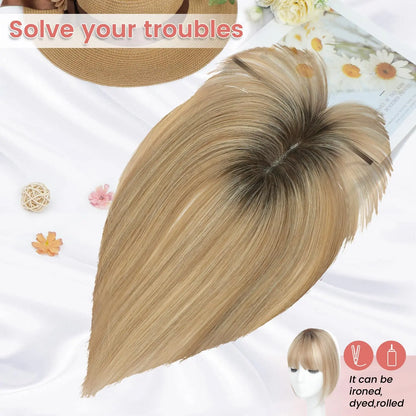🔥🔥Human Hair Topper with Bangs | Hair Piece for Thinning Hair