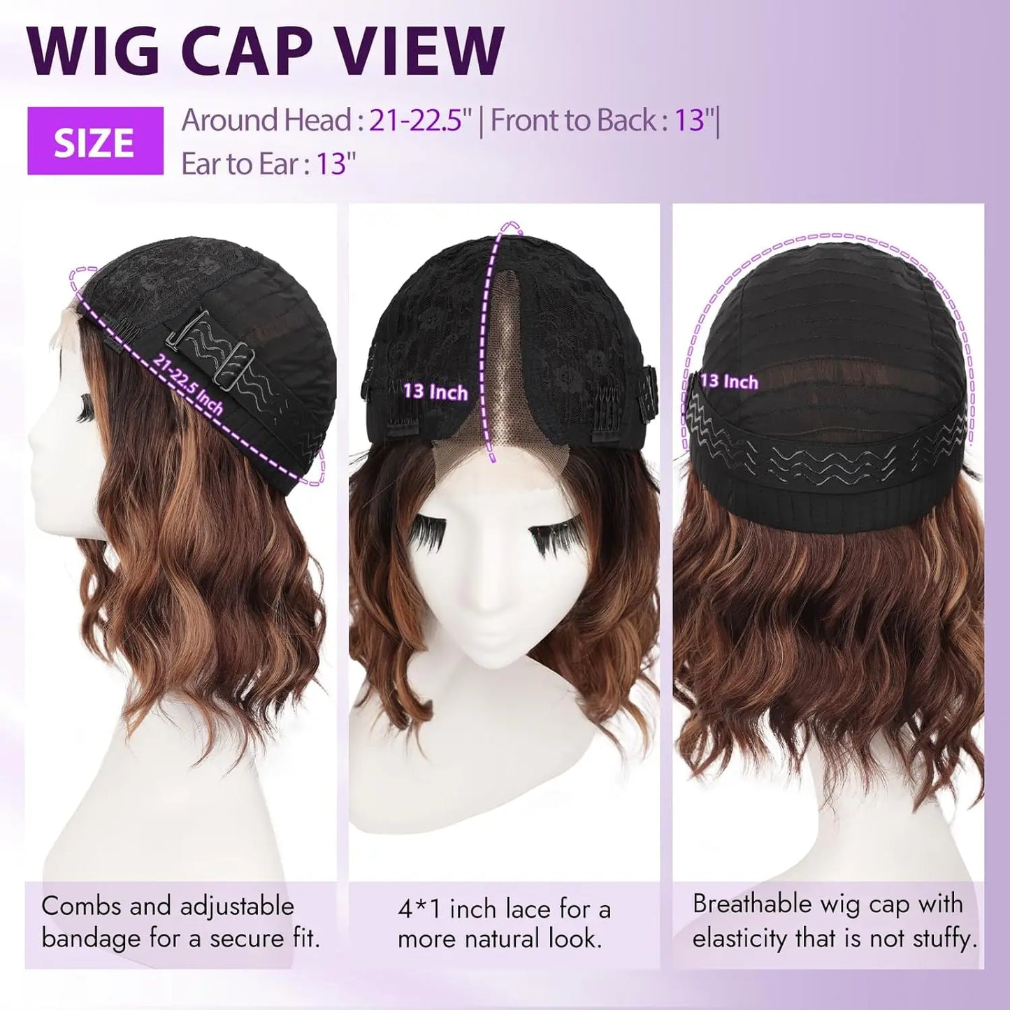 ✨ Natural-Looking Short Wavy Bob Wig With Instant Volume & Adjustable Comfort Fit